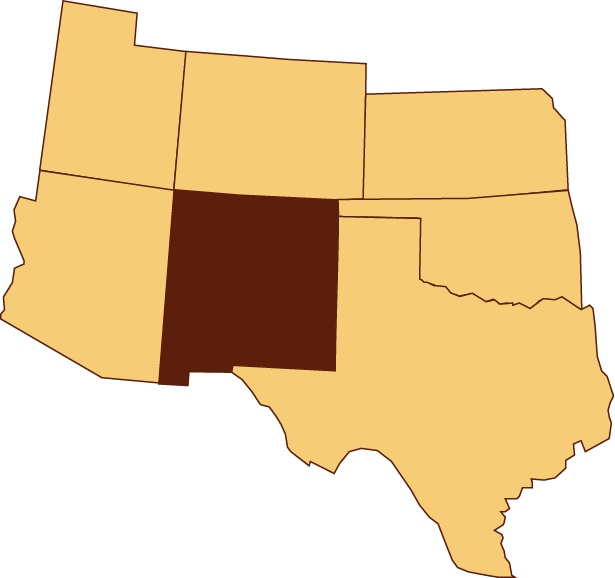 Yellow Map of Southwest Region with New Mexico highlights in Brown